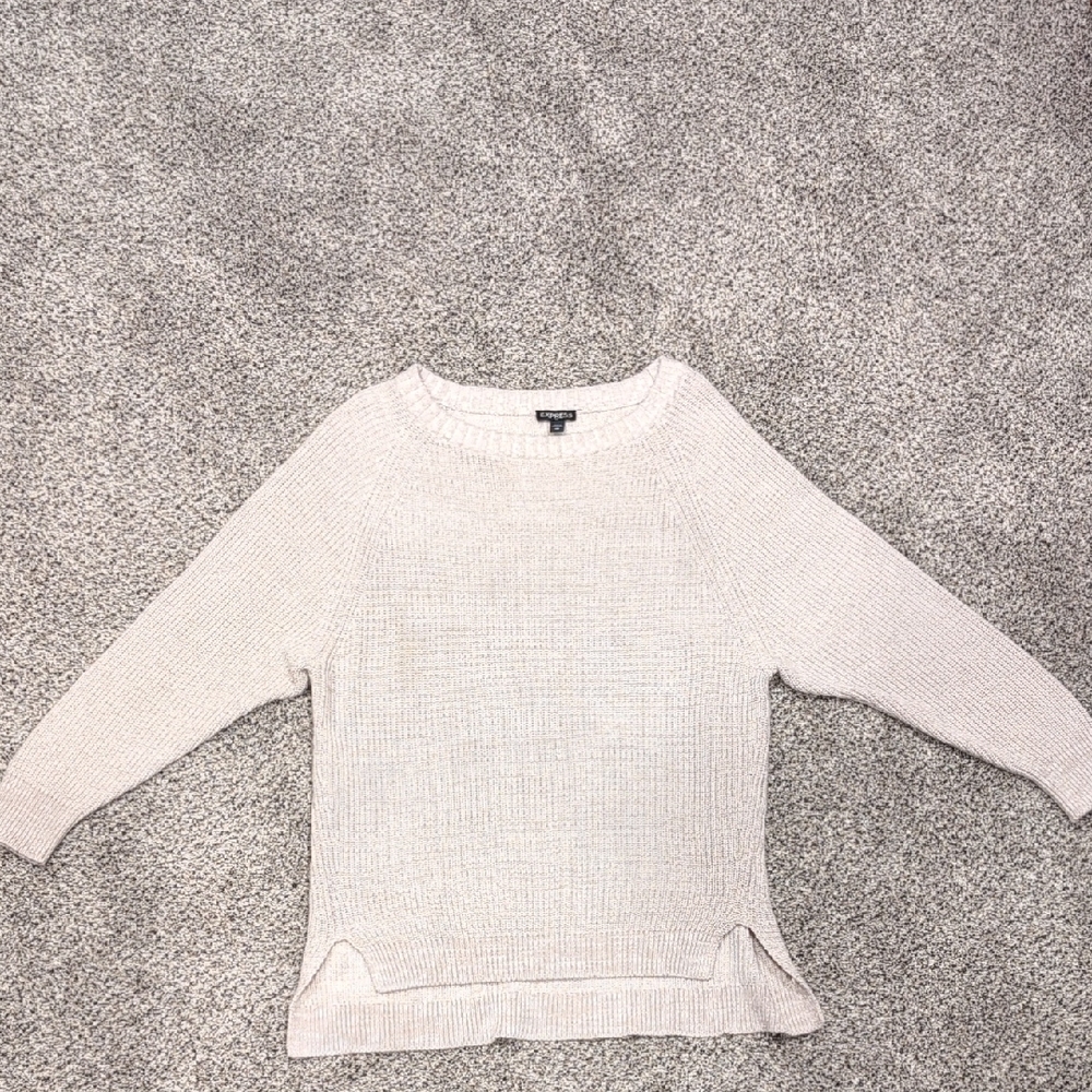 XS Express Women's Over Sized Fit Light Cream/Gray Sweater